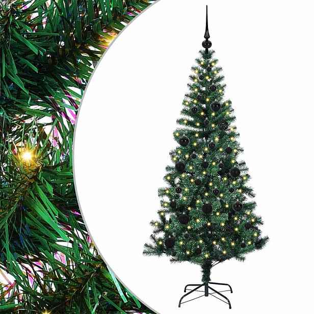 vidaXL Umělý osvětlený vánoční stromeček Zelená 150 cm PVC a kov