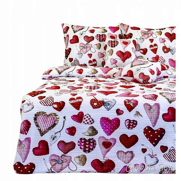 Sada Povlečení Kůra 140x200 1x70/80 Srdce Knoflíky Na Bílém Elegantní