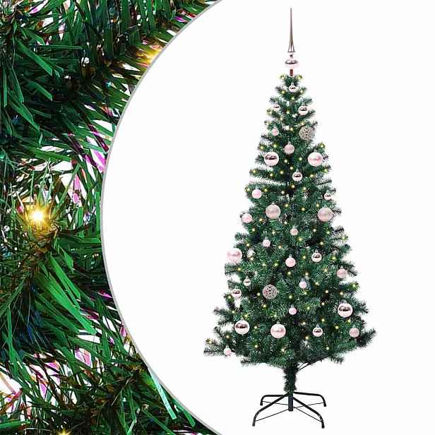vidaXL Umělý osvětlený vánoční stromeček Zelená 150 cm PVC a kov