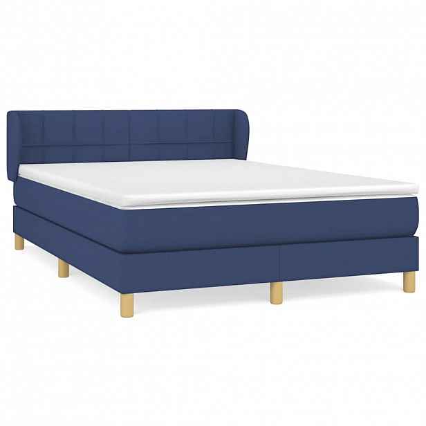 vidaXL Box spring postel s matrací modrá 140x190 cm textil