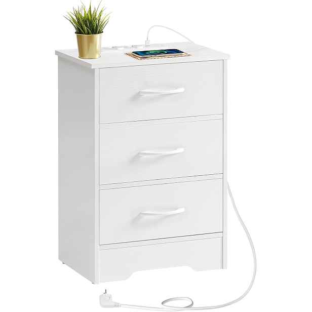 VASAGLE Noční stolek s nabíjecí stanicí Alfred 39 cm bílý