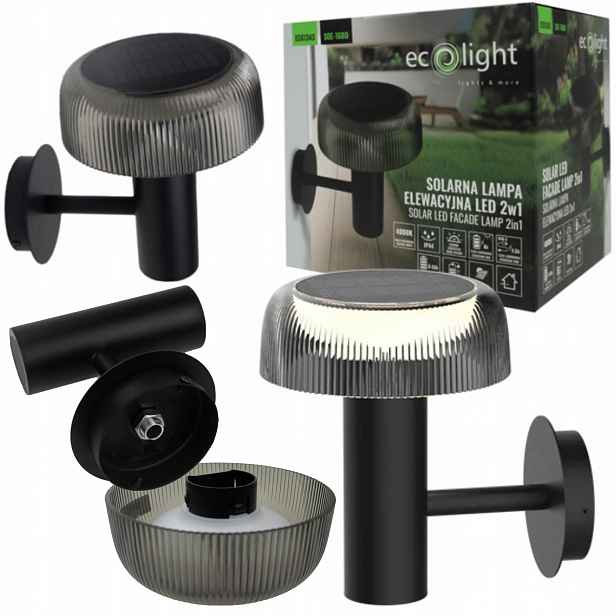 Zahradní Led lampa Solární fasádní svítidlo nabíjecí na Usb-c 2v1 Černá