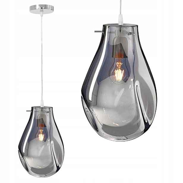 Závěsná Stropní Lampa Skleněná, Stříbrná, Loft Sklo Asymetrické