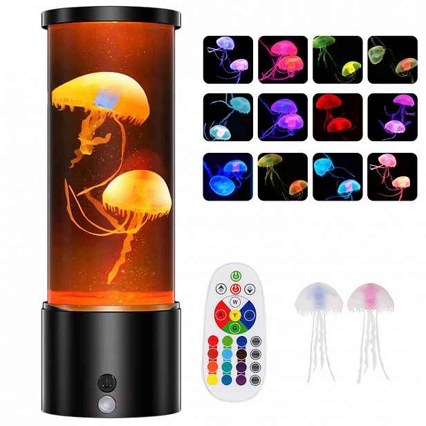 noční Led lampa s medúzou a pravou lávou pro akvárium s dálkovým ovládáním, kreativní