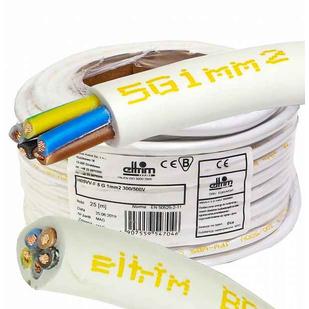 Kabel Owy 5x1 mm Cu lanko měděné bílé Cu 25 m