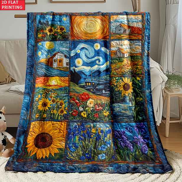 TEMU 2D Plochá 1ks Van Gogh Hvězdná obloha Vhodná pro pohovku, ložnici, obývací pokoj, postel, gauč, židli Měkká a teplá - Lehký , Dárky pro rodinu