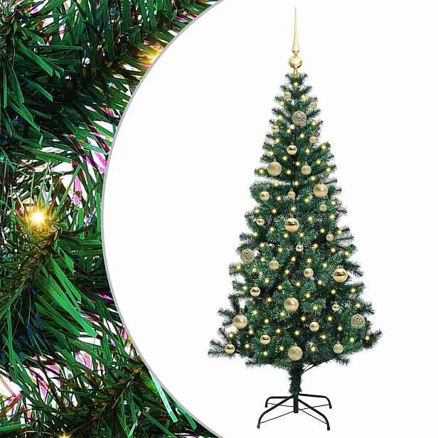 vidaXL Umělý osvětlený vánoční stromeček Zelená 150 cm PVC a kov
