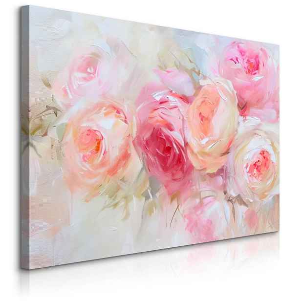 Muralo OBRAZ NA PLÁTNĚ do Obývacího Pokoje Růže Květiny Příroda Malba 120cm x 80cm
