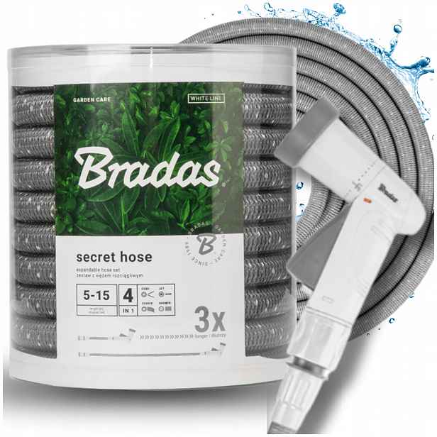 Roztahovací zahradní hadice s pistolí 8-24 m Elastická, světle šedá Bradas
