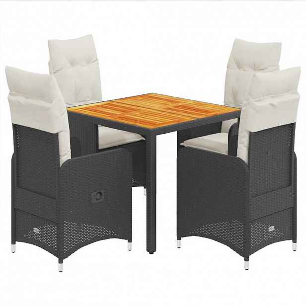 vidaXL 5dílný zahradní bistro set s poduškami černý polyratan