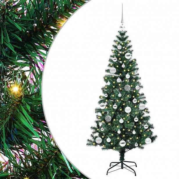 vidaXL Umělý osvětlený vánoční stromeček Zelená 150 cm PVC a kov