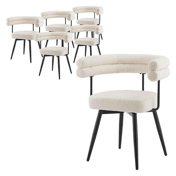 ML-DESIGN JÍDELNÍ ŽIDLE otočné, sada 6 ks, béžová, plyšová látka