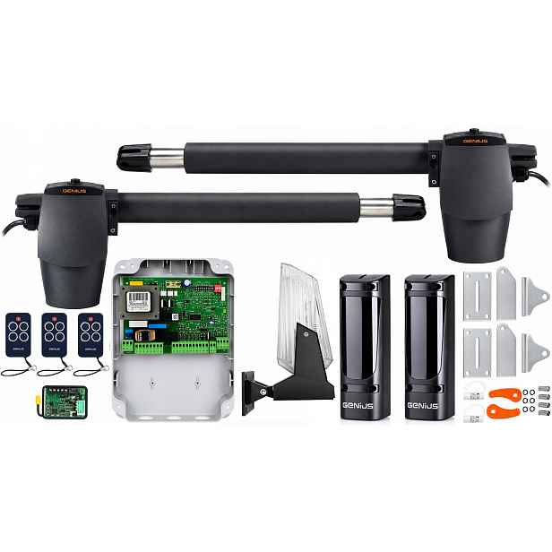 Pohon pro dvoukřídlou bránu Genius G-bat 400 3 x dálkové ovládání, foto, lampa