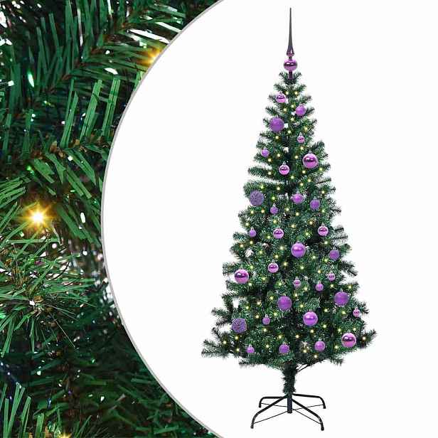 vidaXL Umělý osvětlený vánoční stromeček Zelená 150 cm PVC a kov