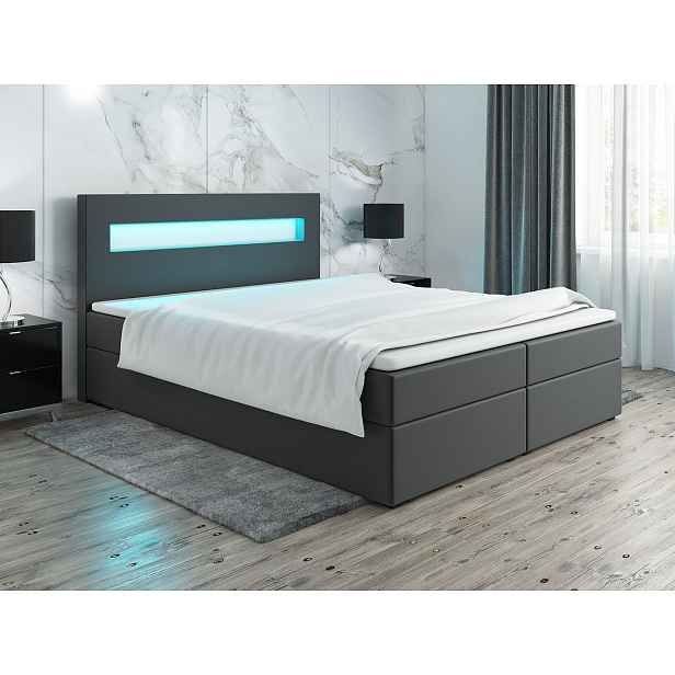 Čalouněná postel s osvětlením LILLIANA 3 - 160x200, šedá eko kůže