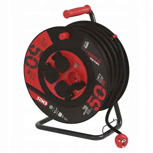Emos kabel 230V prodlužovací 50m/4Z guma 3*2,5mm buben IP44 P084503
