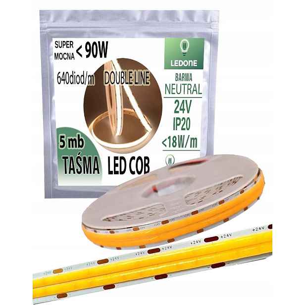 Led Páska Cob 24V výkonná 18W/m 1800 lm/m Neon linka Double neutrální 5M