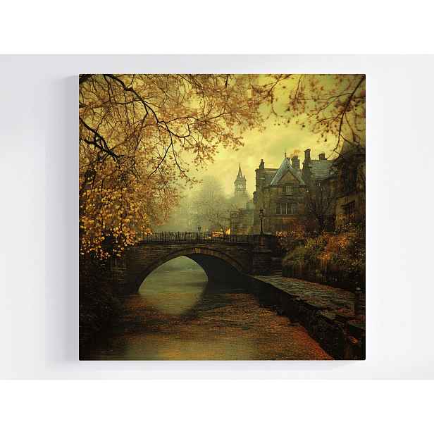 Obraz Na Plátně Canvas Krajina Městečko Anglie Most Řeka Podzim 50x50