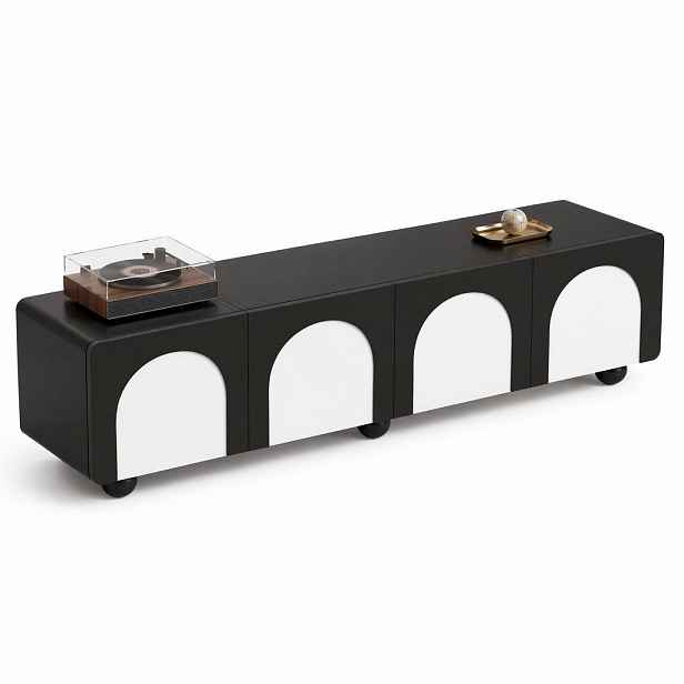 STILVORA TV STOLEK černý a bílý, se zásuvkami, do obývacího pokoje, 180×38×45 cm