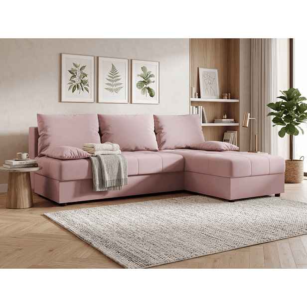 Rozkládací oboustranná sedací souprava do L VENORIA SLIM 200x143 cm, pudrově růžová + 2 polštářky ZDARMA