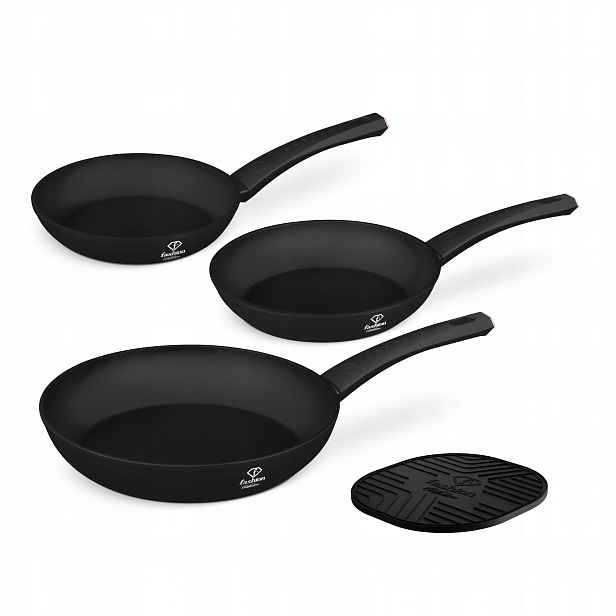 Sada 3 pánví černá podložka Fashion FTV-0044, Matte Black-Rose Gold