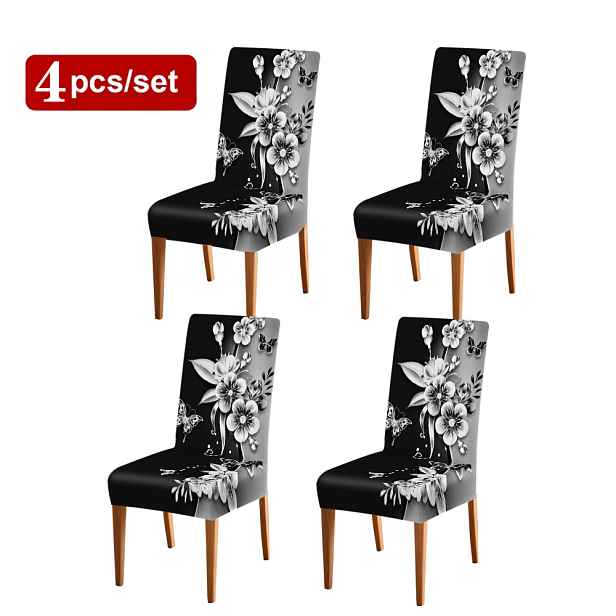TEMU Elastický lehce luxusní potah na židle s potiskem - Elegantní a módní potah na jídelní židle, odnímatelný a pratelný ochranný potah na sedák,