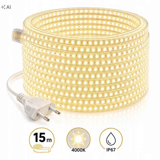 Led páska Ledy 15 m Bílá 230V 4000K IP67 SMD5730 120 Led Pcning venkovní