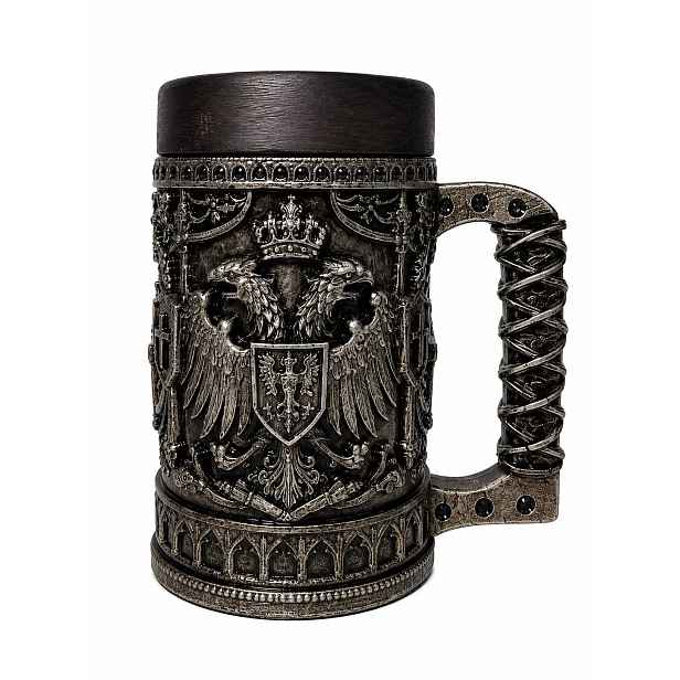 Pivní krýgl středověký 500 ml gotický džbán na pivo stříbrný polystone