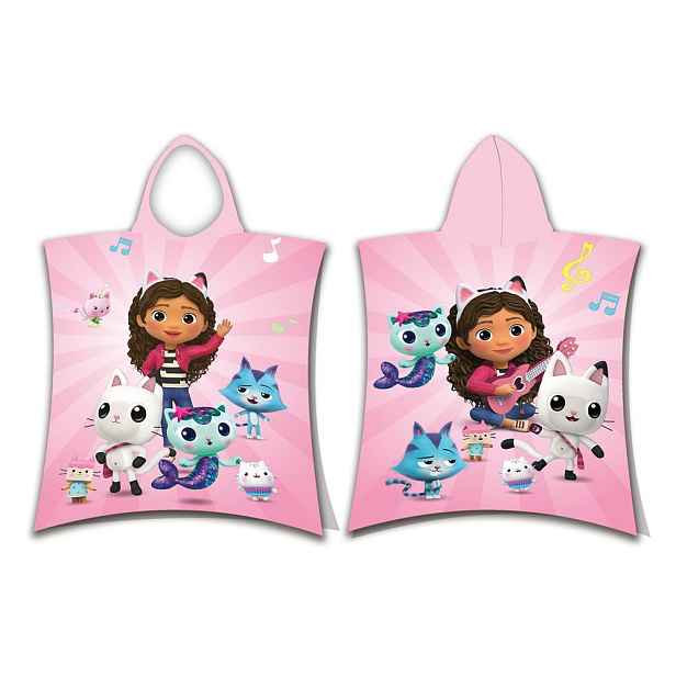 Růžové bavlněné dětské pončo velikost 3-8 let Gabby´s Dollhouse – Jerry Fabrics