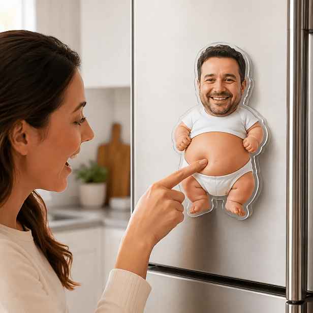 TEMU Magnet na Lednici s Vlastním Obličejem a Měkkým Bříškem, Personalizovaný Dárek ke Dni Otců pro Tátu, Vtipný Magnet na Mačkání