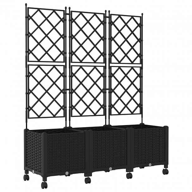 vidaXL Zahradní truhlík s treláží a koly 3 ks Černá 120 x 40 x 149 cm