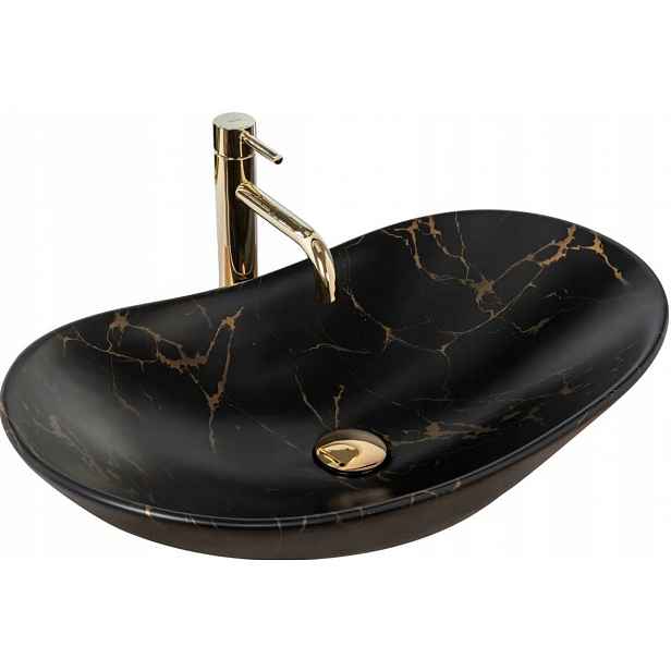 Keramická umyvadlová deska Rea Royal Black Marble Matt černý mramor