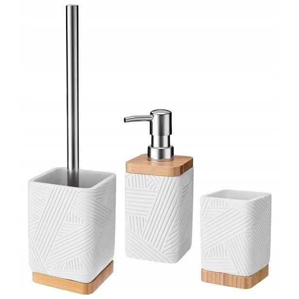 Koupelnová sada 3-dílná Camino čtverec polyresin bílý mat bambus loft boho