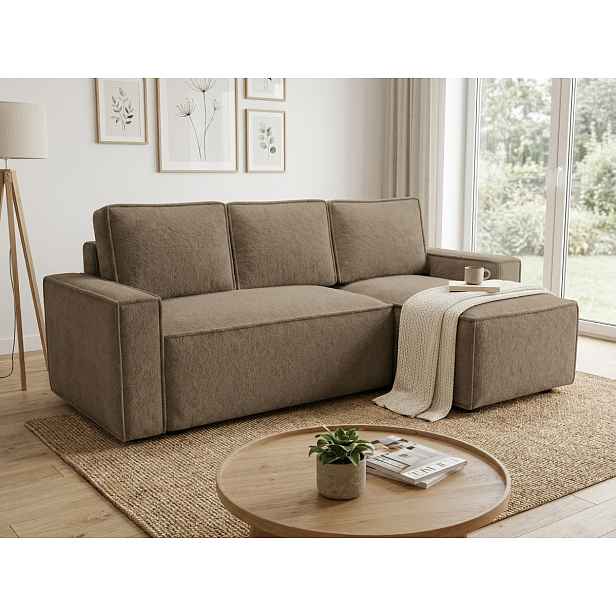 Rozkládací oboustranná sedací souprava do L SMART BOUCLE 232x143 cm, tmavě béžová