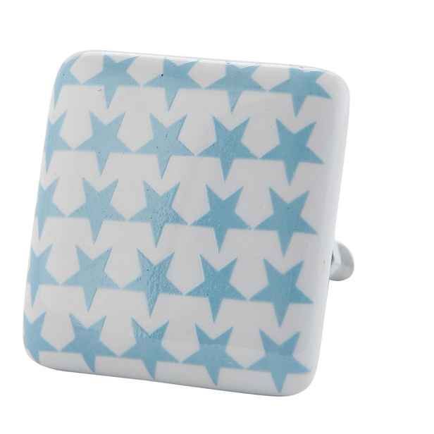 Čtvercová keramická úchytka s hvězdičkami - 3*3*5 cm Clayre & Eef