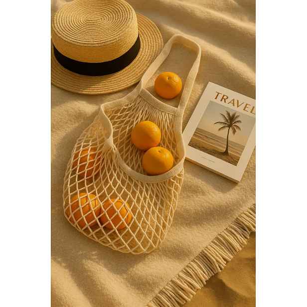Net Bag File Small - Natural Beige