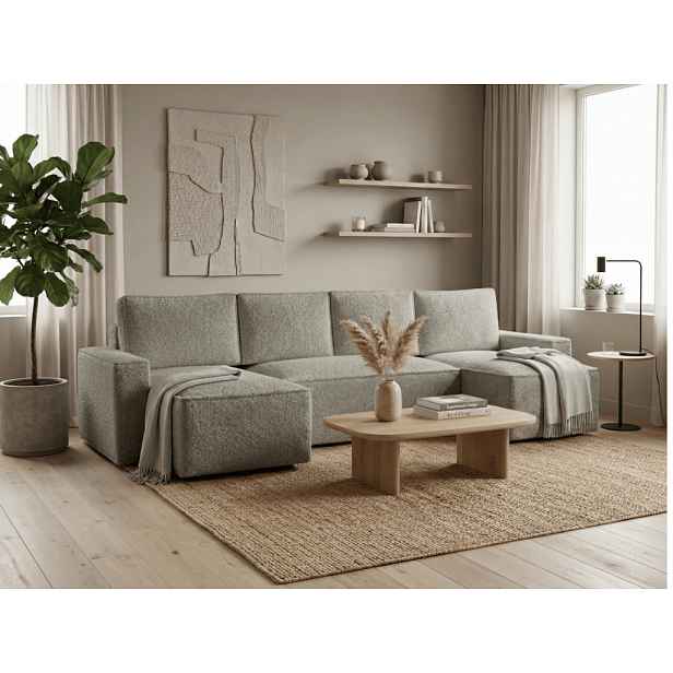 Rozkládací sedací souprava do U SMART BOUCLE 303x143 cm, šedobéžová