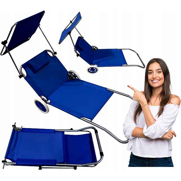 Zahradní Plážové Lehátko Se Stříškou Lehátko Skládací křeslo Vozík na kolečkách