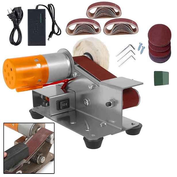 Mini Elektrická Pásová Bruska Na Dřevo A Kov Se 7 Regulací Rychlosti