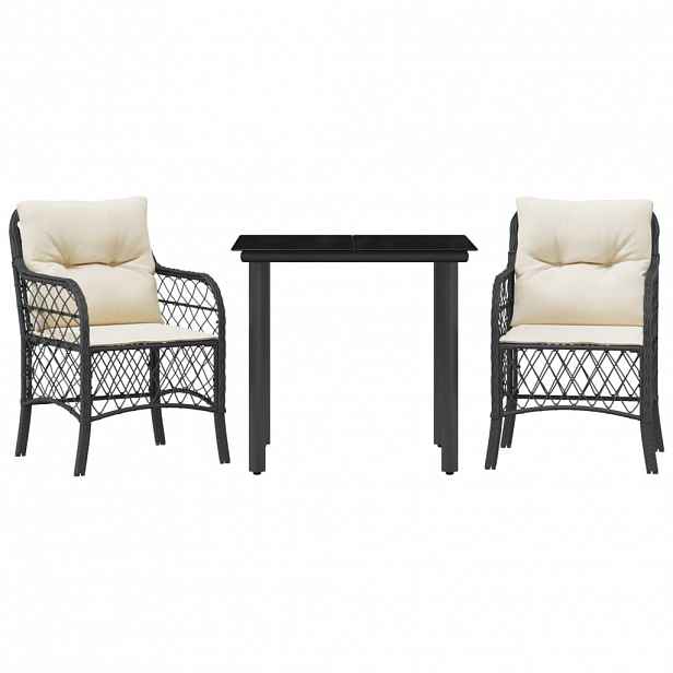 vidaXL 3dílný bistro set s poduškami černý polyratan