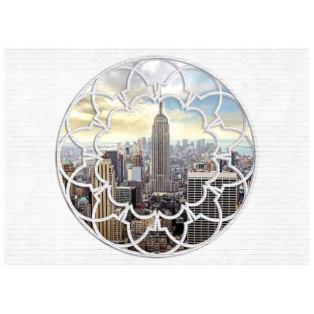 Fototapeta New York přes okno mrakodrapy šedá 250x175 lepidlo