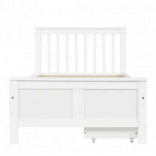 OKWISH JEDNOLŮŽKOVÁ postel 90/200 cm bílá z masivního dřeva se zásuvkami