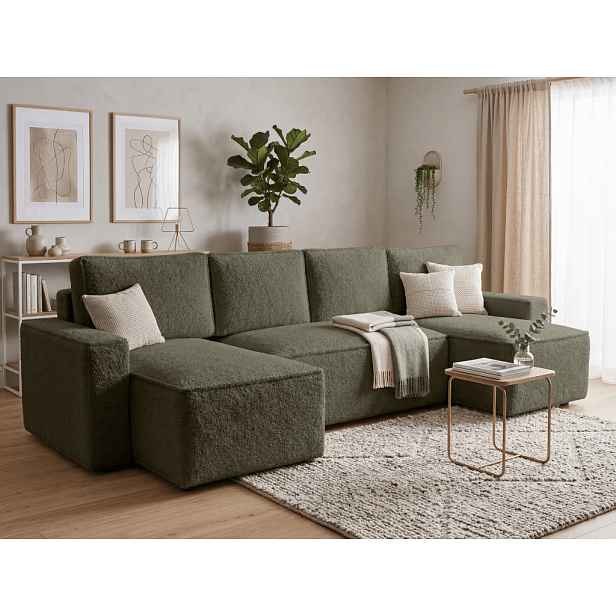 Rozkládací sedací souprava do U SMART BOUCLE 303x143 cm, tmavě zelená