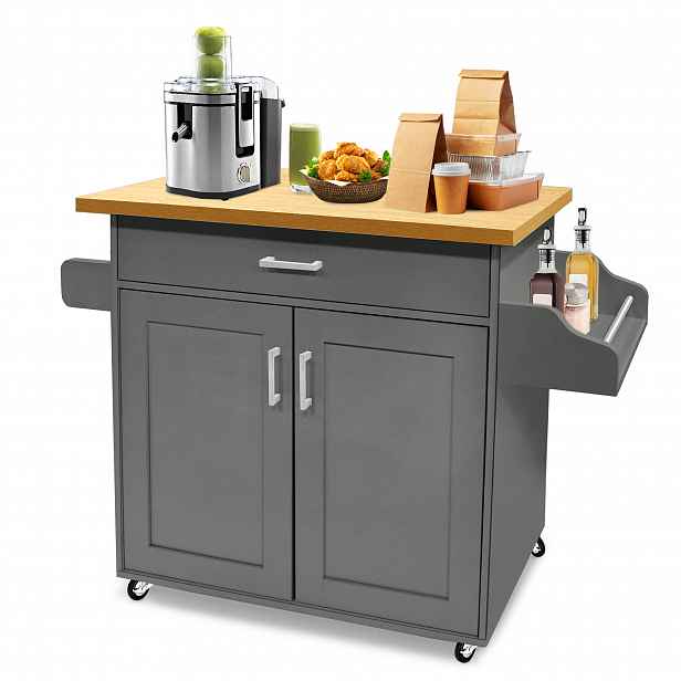 TEMU 115X36X90Cm Pohyblivé Kuchyňské Ostrovy MDF Pracovní Plocha Kuchyňský Vozy s Kolíky, Vráskem, Poličkou, Držákem Protišlehů a Skladovnou Koření