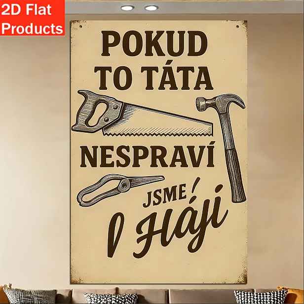 TEMU 2D plochá dekorativní plaketa - 2D plochá dekorativní plaketa a cedule s jedním dřevěným retro českým humorným citátem o nářadí, ideální pro