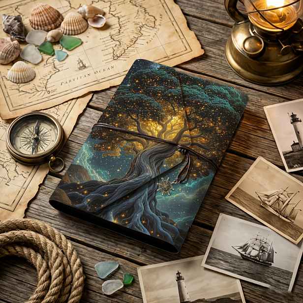 TEMU 40stránkový svítící scrapbookový album s starověkého stromu, samolepicími stránkami a obálkou - A5, vhodný pro domácí vzpomínky, vazba z filcu/,