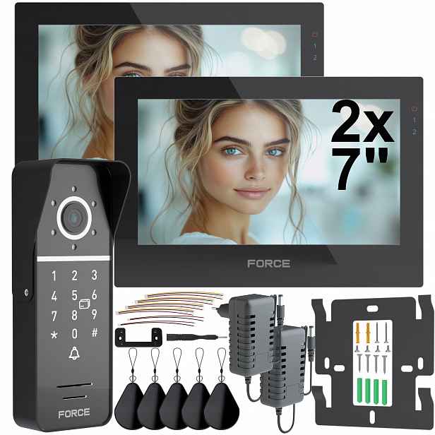Videodomofon Force Prima Duo 2x Monitor 7" Černý Full Hd Čtečka Klíčenek