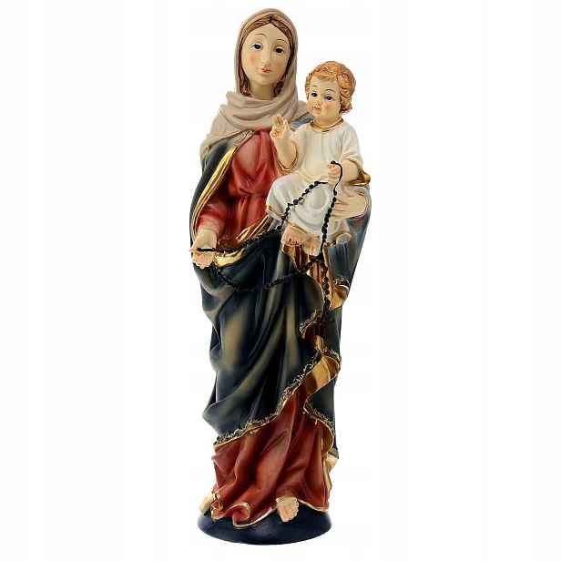 Figurka Matka Boží Boží Růžencová S Růžencem A Ježíšem – Vysoká 38 CM