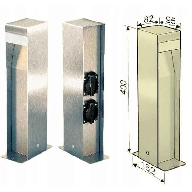Mcj Zahradní nerezové svítidlo Led sloupek 2 zásuvky, v. 40 cm, IP44