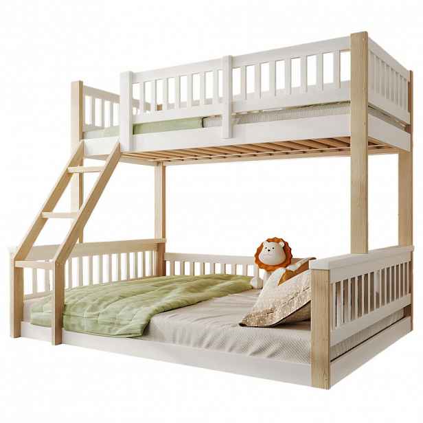 OKWISH PATROVÁ postel 140/200 cm bílá/přírodní z borovice s žebříkem